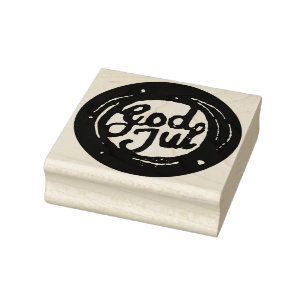 "Merry Christmas" in Norwegian on Moon Lino Print Rubber Stamp