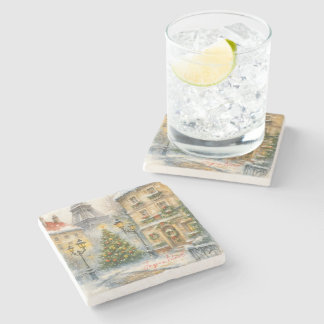 Merry Christmas in Paris Stone Coaster 