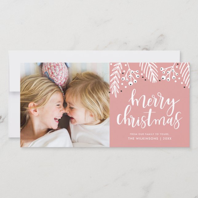 Merry Christmas in Pink Holiday Card (Front)