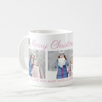 Merry Christmas in Pink Script Photo Collage Coffee Mug