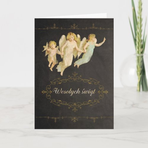 Merry Christmas in Polish angels Holiday Card