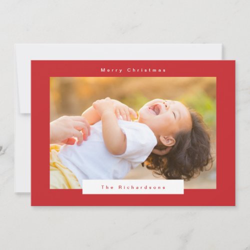 Merry Christmas in red and white text photo Holiday Card