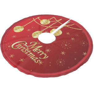 Merry Christmas in Red & Gold Ornaments Brushed Polyester Tree Skirt
