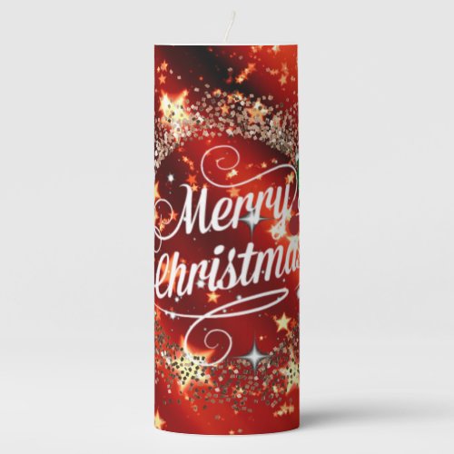 Merry Christmas in Red Pillar Candle