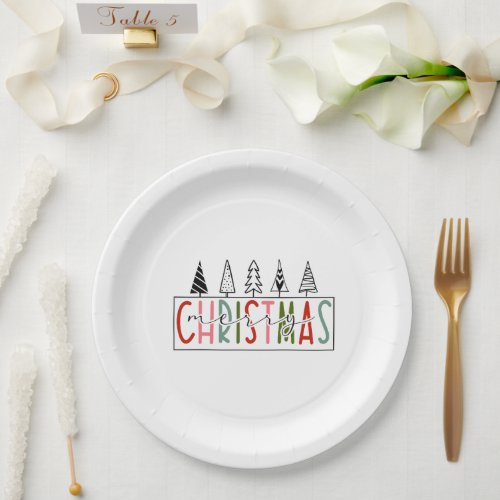 Merry Christmas in Red Pink Teal Green Black Text Paper Plates