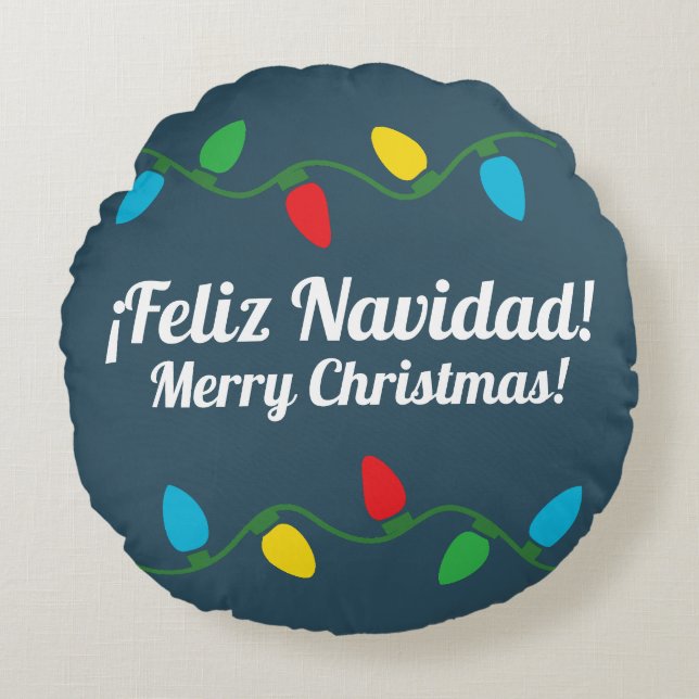 Merry Christmas in Spanish Round Pillow (Front)
