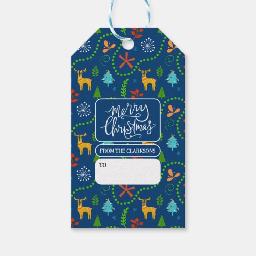 Merry Christmas in the Forest  Blue Gift Tags