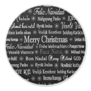 Merry Christmas in Various Languages Ceramic Knob