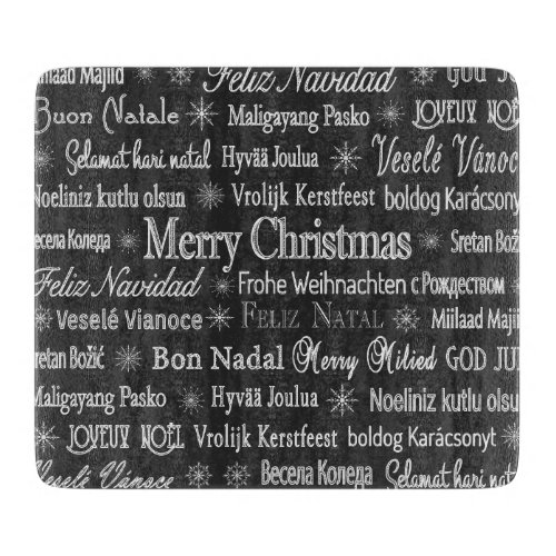 Merry Christmas in Various Languages Cutting Board