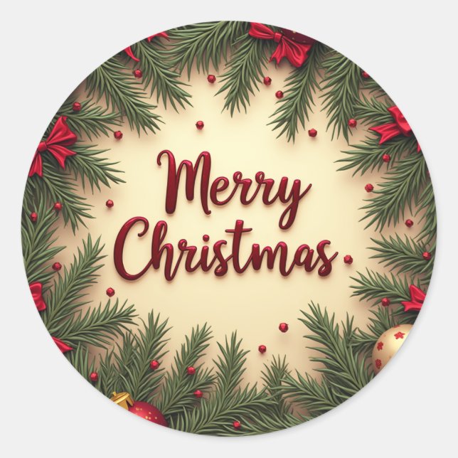 Merry Christmas in Various Patterns Classic Round Sticker (Front)