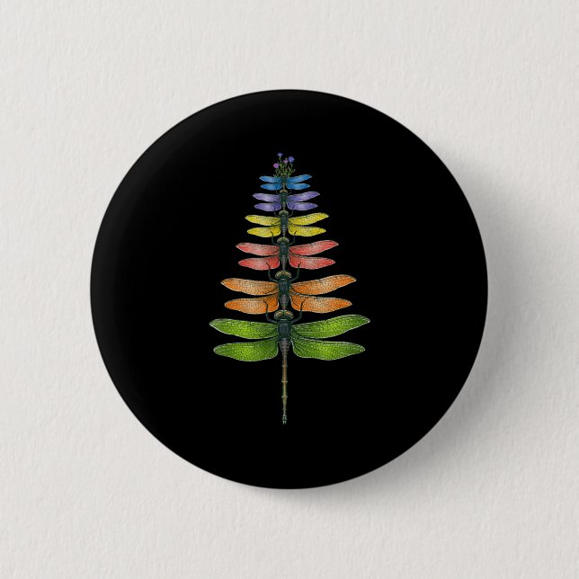 Merry Christmas Insect Dragonfly Xmas Tree  Button (Front)