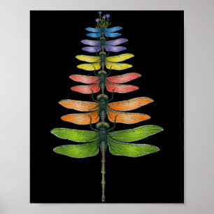 Merry Christmas Insect Dragonfly Xmas Tree Poster
