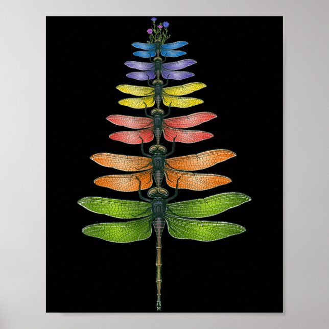 Merry Christmas Insect Dragonfly Xmas Tree  Poster (Front)