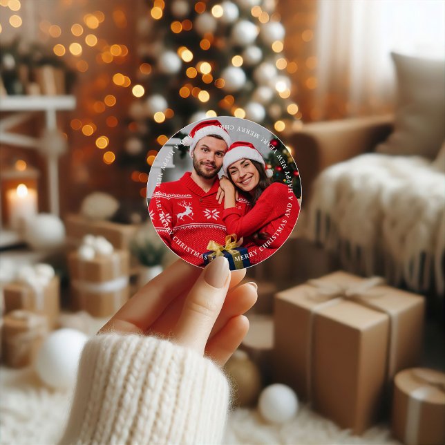 Merry Christmas Insert your Photo Classic Round Sticker (Merry Christmas Insert your Photo Classic Round Sticker)