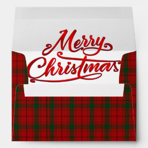 Merry Christmas Inside Red Green Wool Tartan Plaid Envelope