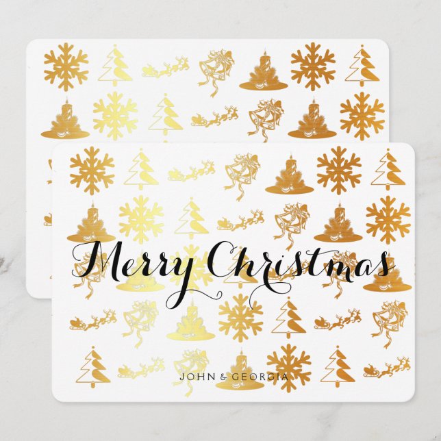 Merry Christmas invitation card in white and gold (Front/Back)