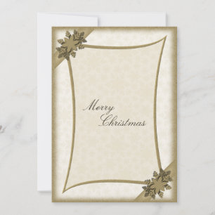 Merry Christmas Invitation Gold & White Snowflakes