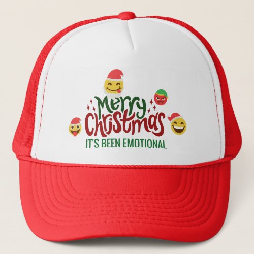 Merry Christmas Its Been EMOTIONAL Funny EMOJI Trucker Hat