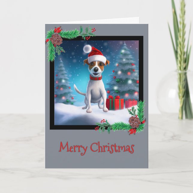 Merry Christmas Jack Russel Terrier Greeting Card (Front)