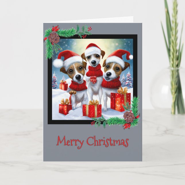 Merry Christmas Jack Russell Terrier Greeting Card (Front)