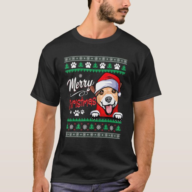 Merry Christmas Jack Russell Terrier Ugly Christma T-Shirt (Front)