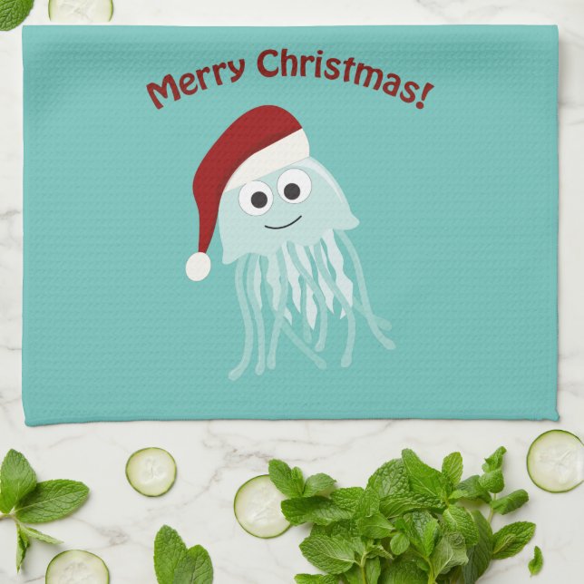 Merry Christmas! Jellyfish Kitchen Towel (Folded)