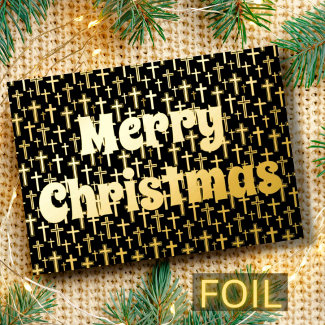 Merry Christmas Jesus cross elegant black and gold