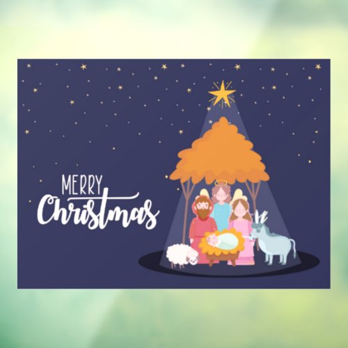 Merry Christmas Jesus Nativity Scene  Window Cling