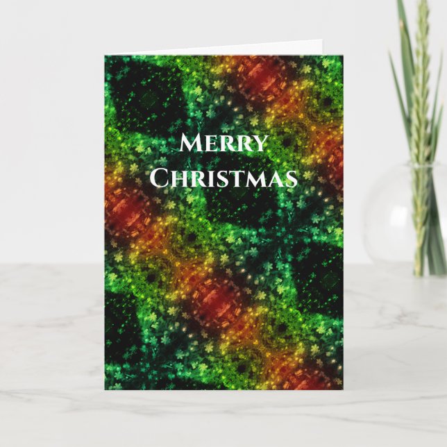 Merry Christmas Jewel-like Green RedLights Card (Front)
