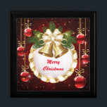 Merry Christmas Jewelry Box<br><div class="desc">Merry Christmas Bells and Ornaments Display your favorite images on a vibrant tile inlaid into the lid of this beautiful jewelry box. Made of lacquered wood, the jewelry box comes in Golden Oak, Ebony Black, Emerald Green, and Red Mahogany. Soft felt protects your jewelry and collectibles. Box Diameter: 7.125 inches...</div>