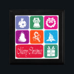 Merry Christmas Jewelry Box<br><div class="desc">Christmas illustration with Christmas symbols in colorful rectangles</div>
