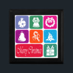 Merry Christmas Jewelry Box<br><div class="desc">Christmas illustration with Christmas symbols in colorful rectangles</div>