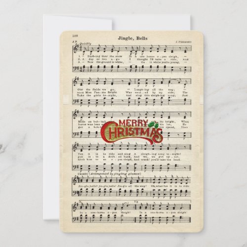 Merry Christmas Jingle Bells Vintage Sheet Music Holiday Card