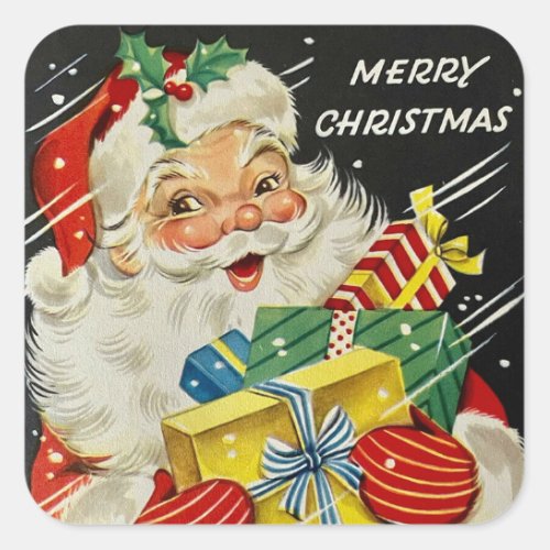 Merry Christmas Jolly Santa Claus with Gifts Square Sticker