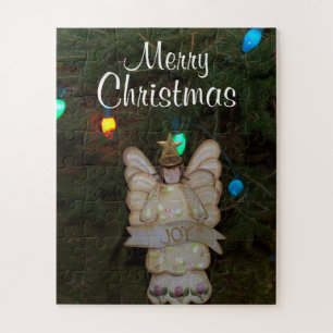 Merry Christmas JOY Angel Holiday Lights Jigsaw Puzzle