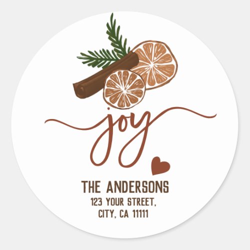 Merry Christmas Joy Cinnamon Rustic Typography Classic Round Sticker