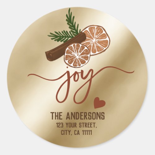Merry Christmas Joy Cinnamon Rustic Typography Classic Round Sticker