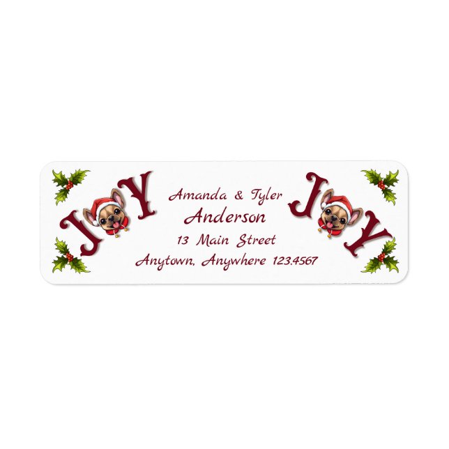 Merry Christmas Joy Cute French Bulldog holly Label (Front)
