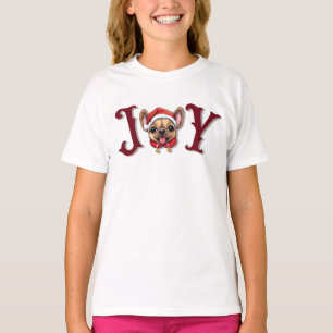 Merry Christmas Joy Cute French Bulldog holly T-Shirt