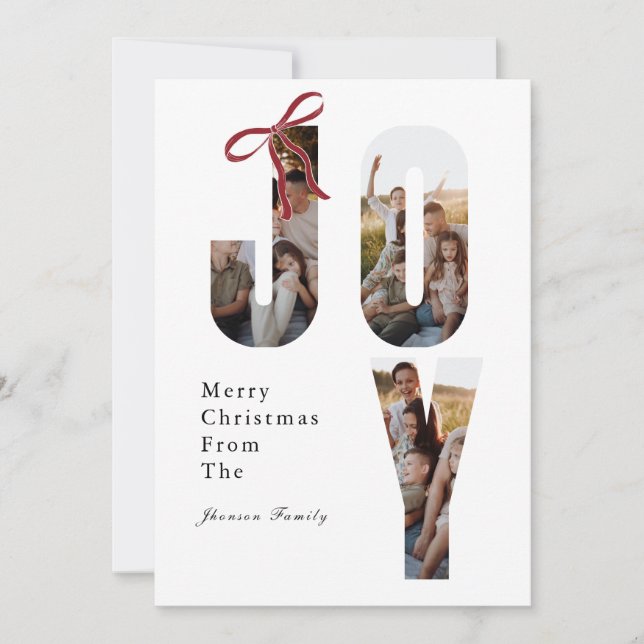 Merry Christmas Joy family Photo Collage Holiday Card (Front)