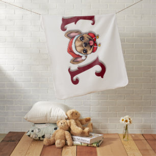 Merry Christmas Joy French Bulldog Holly Baby Blanket