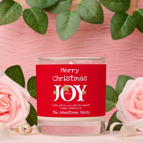 Merry Christmas Joy Name Script Cute Cool Red  Scented Candle