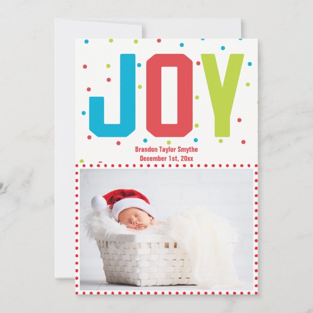 Merry Christmas Joy New Baby Photo Card (Front)