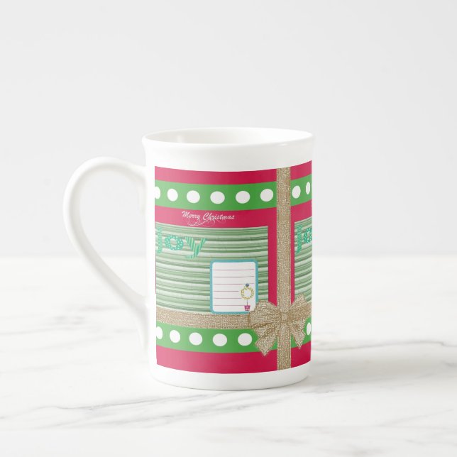 Merry Christmas, Joy Red Bone China Mug (Left)