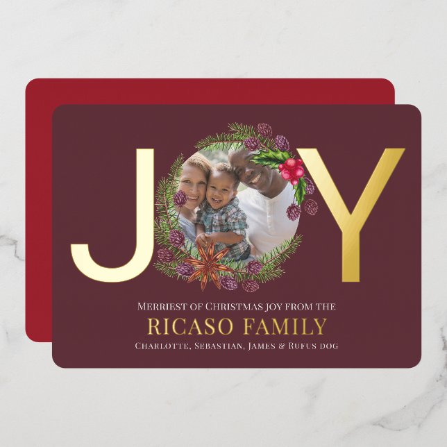 Merry Christmas Joy Wreath Photo Card (Front/Back)
