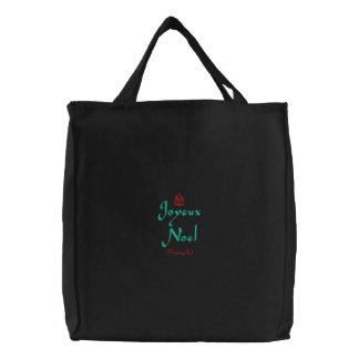 Merry Christmas Joyeux Noel In Black II Embroidered Tote Bag