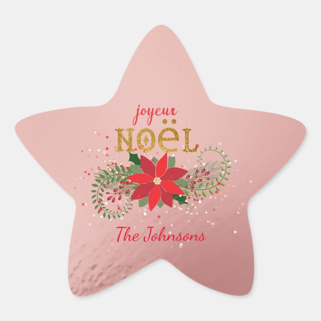 Merry Christmas Joyeux Noel Star Pink French Star Sticker (Front)