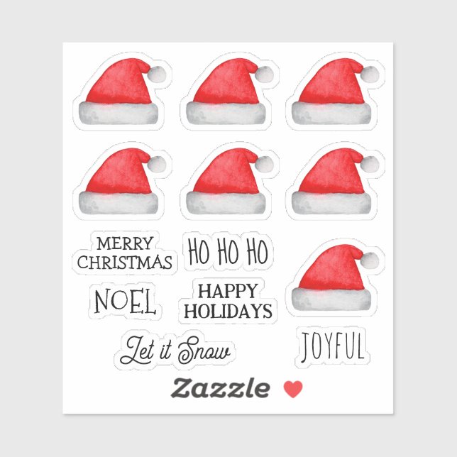 Merry Christmas. Joyful Santa Claus red hat Sticker (Sheet)