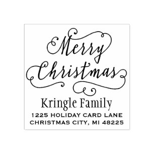Merry Christmas Joyful Script Return Address Rubber Stamp