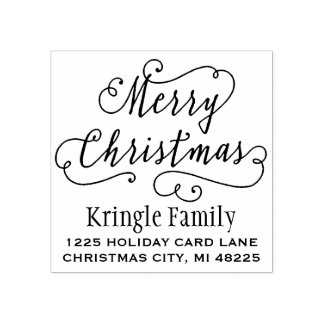 Merry Christmas Joyful Script Return Address Rubber Stamp